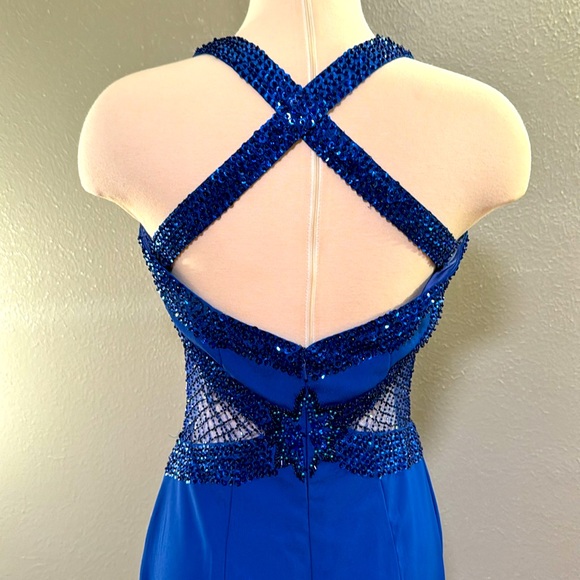Vintage royal blue formal gown with beading and sequins - Picture 6 of 9